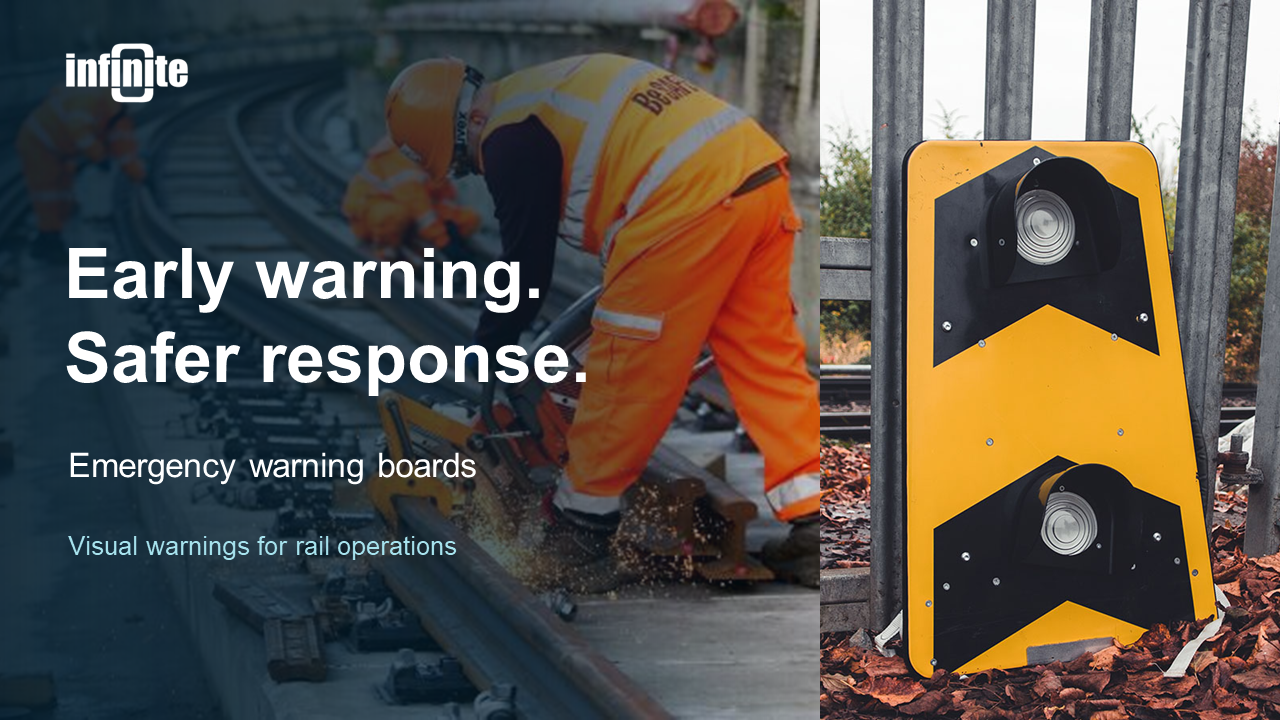 Emergency warning boards providing visual warnings for rail operations