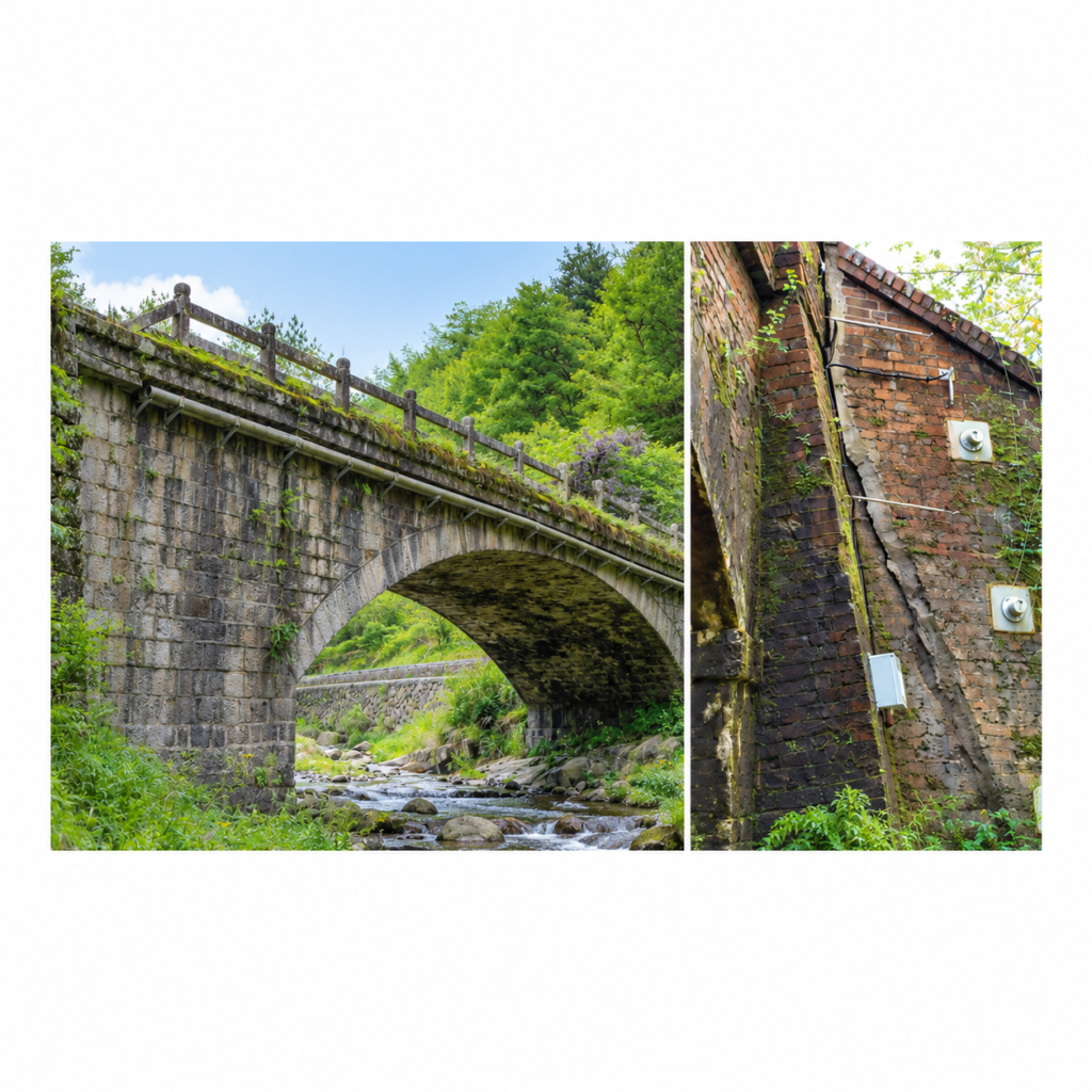 Crack propagation, inclination and tilt monitoring for rail bridges and retaining walls.